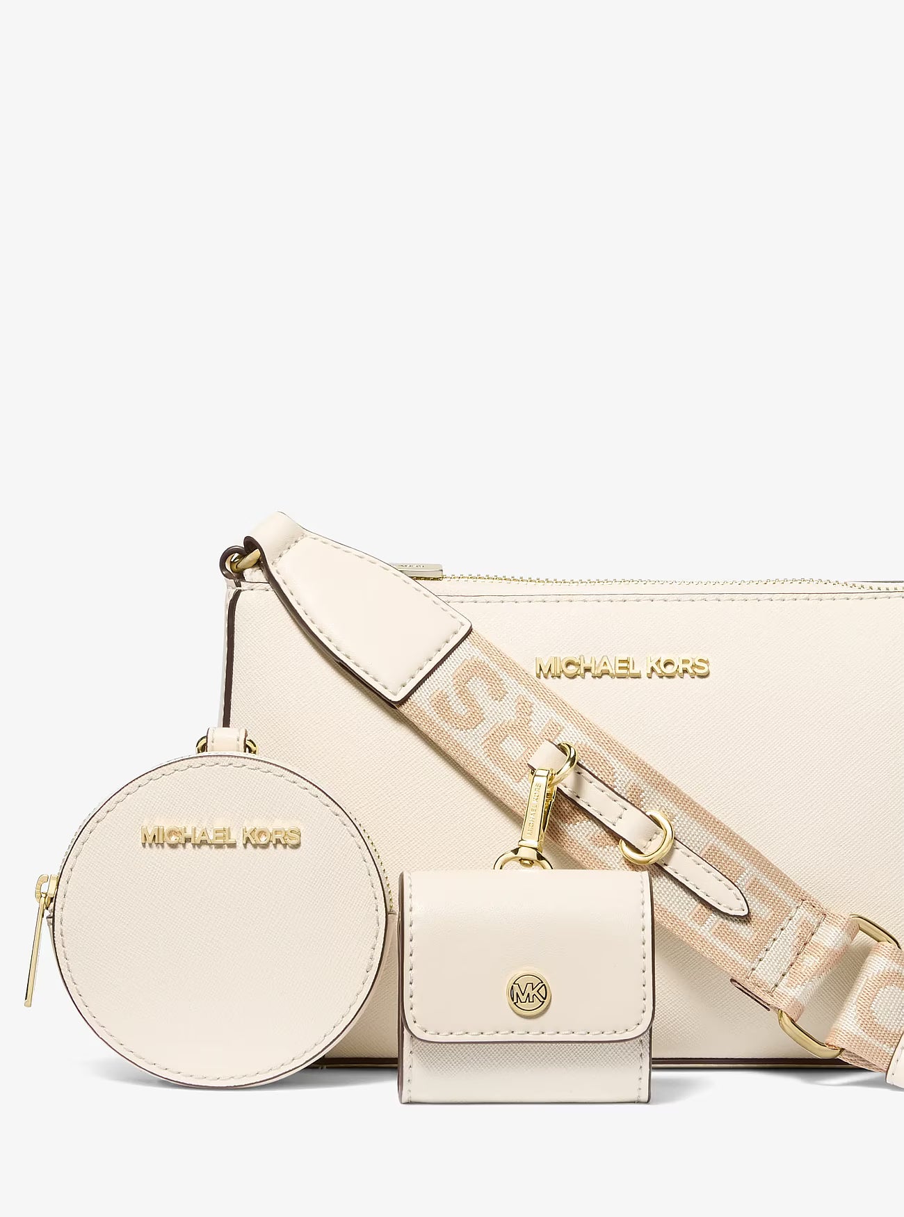 Michael Kors Jet Set Saffiano Leather Crossbody Bag with Case for Apple Airpods Pro