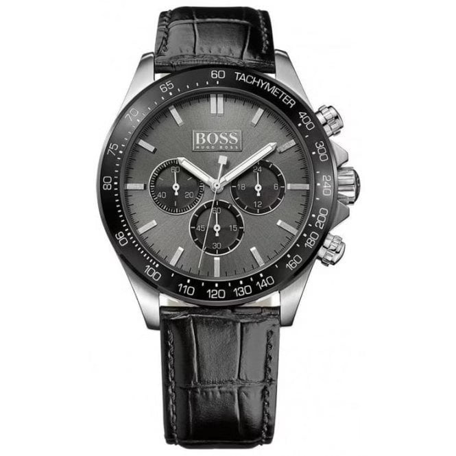 Hugo Boss Ikon Grey Dial Black Leather Strap image 0