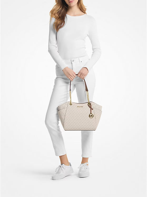 Michael Kors Jet Set Large Signature Logo Shoulder Bag White image 2