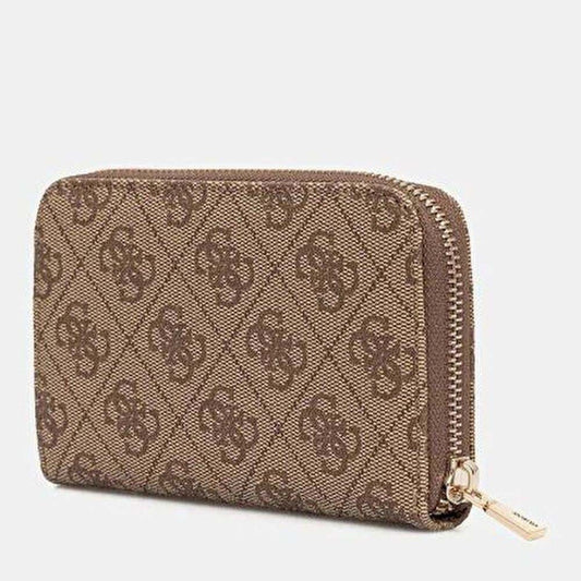 Guess Logo Laurel II medium wallet brown – allover logo print detail view