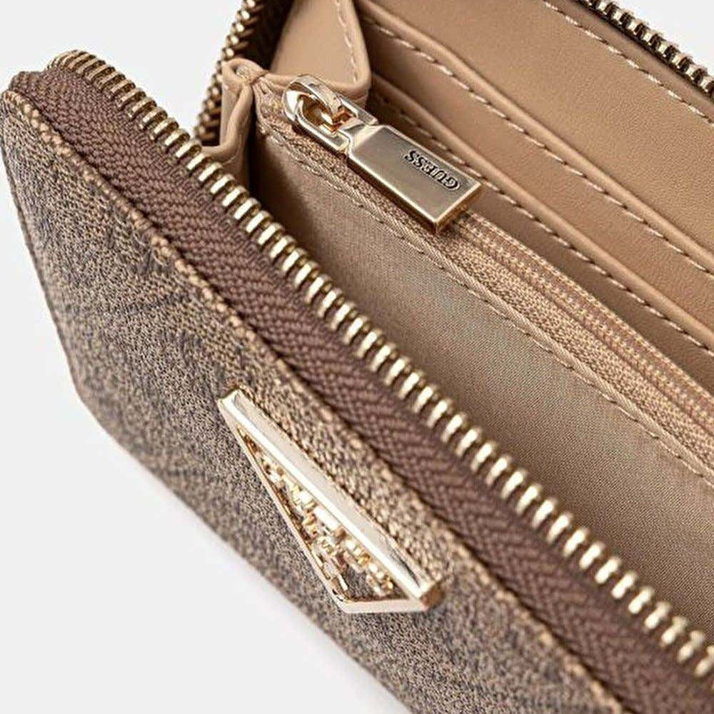 Guess Logo Laurel II medium wallet brown – interior card slots and zip pocket detail view