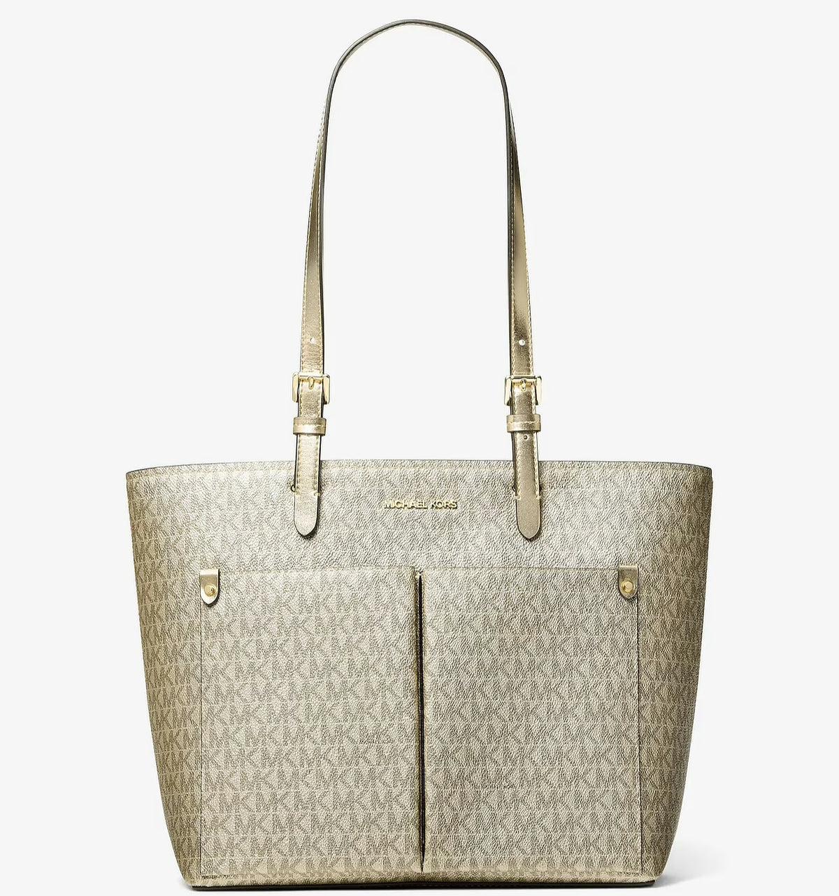 Michael Kors Jet Set Medium metallic signature logo pocket tote bag with gold-tone hardware