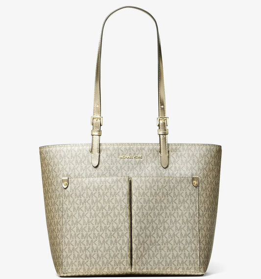 Michael Kors Jet Set Medium metallic signature logo pocket tote bag with gold-tone hardware