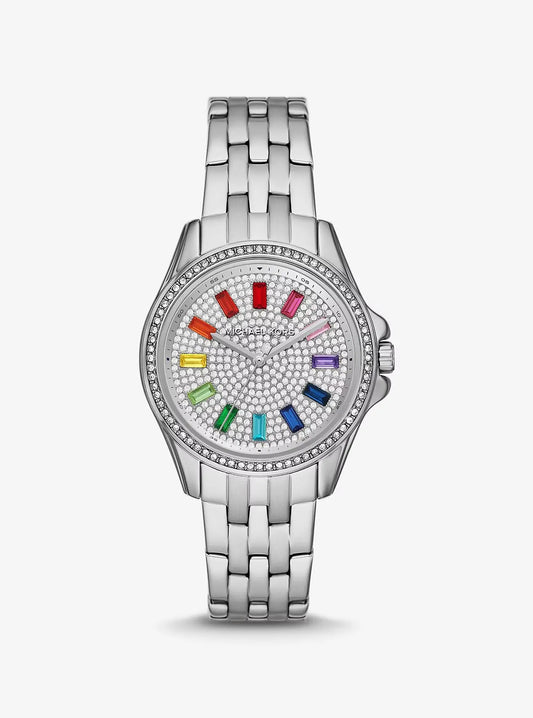 Michael Kors Mini Pilot Baguette Rainbow Pavé Silver-Tone Watch image 0
