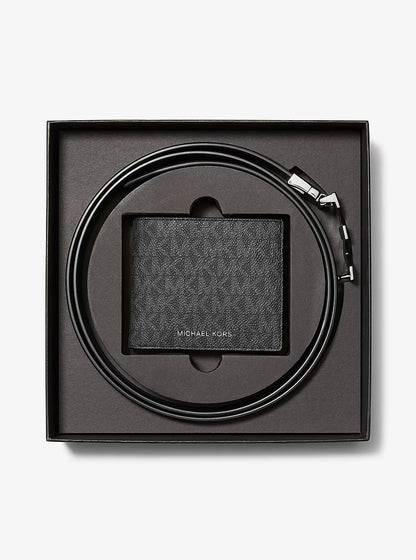 Michael Kors Signature Logo Wallet and Reversible Belt Gift Set