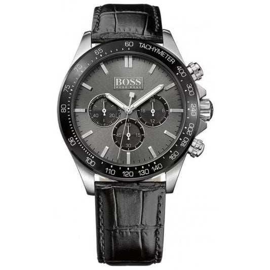 Hugo Boss Ikon Grey Dial Black Leather Strap image 0