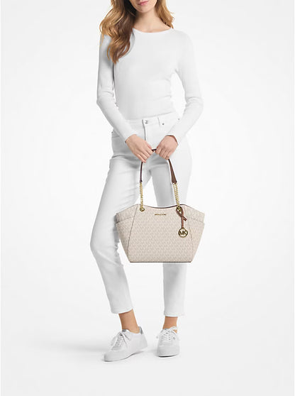 Michael Kors Jet Set Large Signature Logo Shoulder Bag White image 2