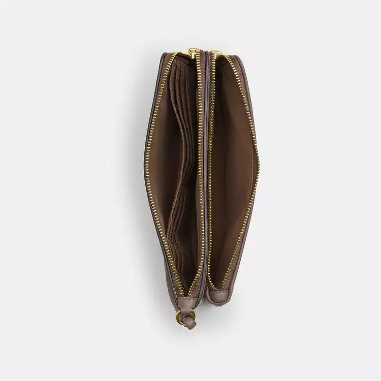 Coach Double Zip Wristlet In Signature Jacquard With Floral Embroidery