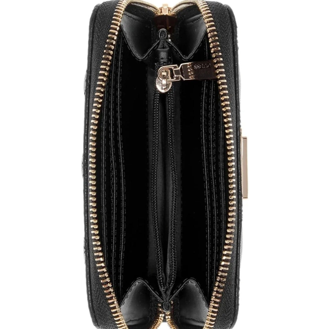 Guess Laurel II medium zip around wallet black – interior card slots detail view