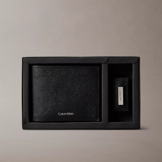 Calvin Klein Saffiano Leather Bifold Wallet + Money Clip Set