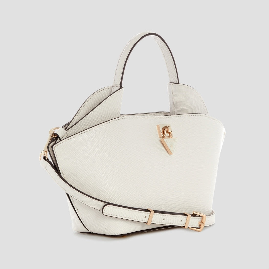 Guess Patsie mini tote bag white – detachable crossbody strap detail view