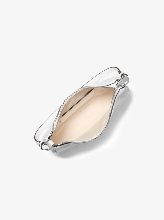 Michael Kors Kyla pochette white – silver-tone MK hardware detail view