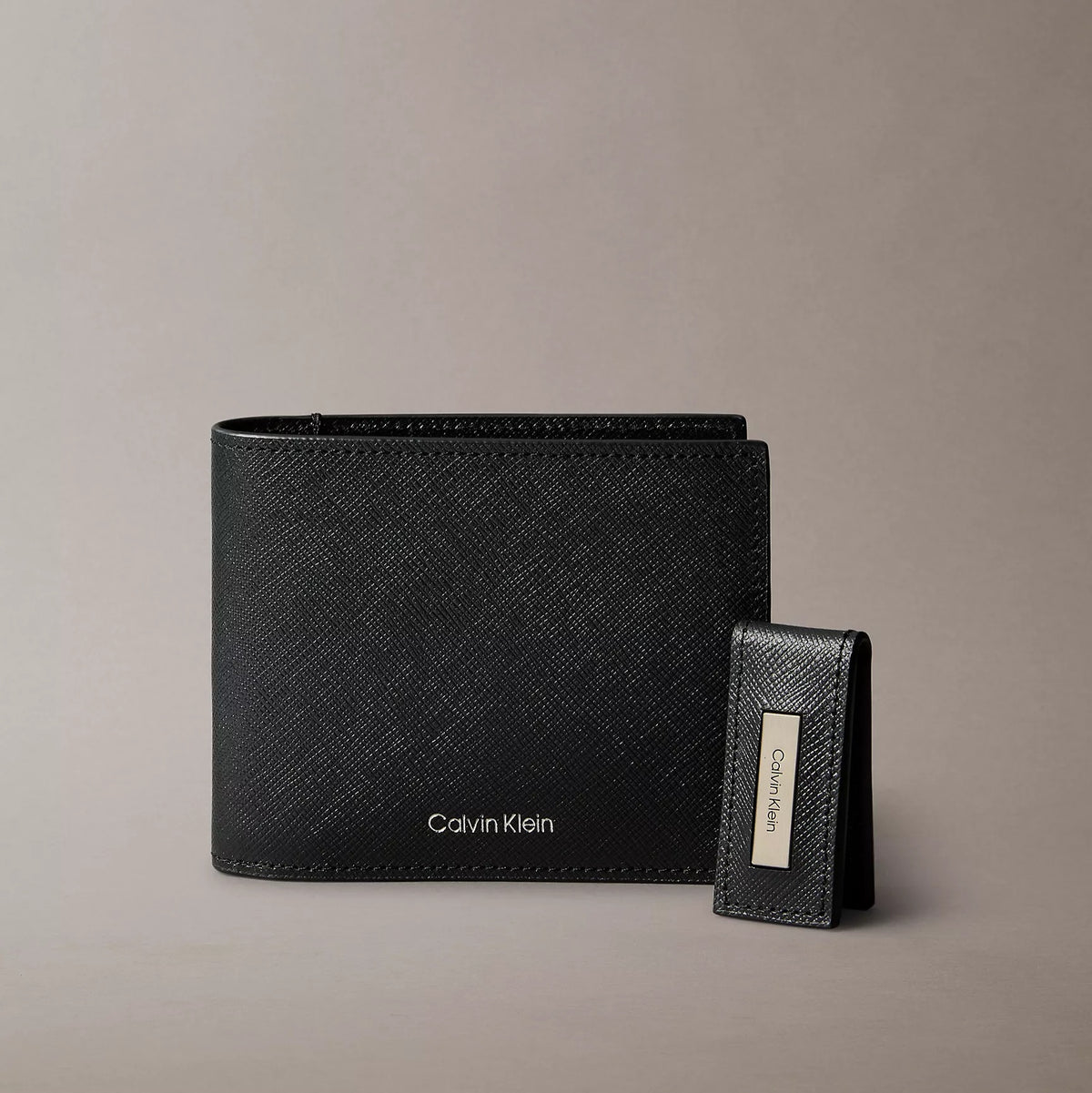 Calvin Klein Saffiano Leather Bifold Wallet + Money Clip Set