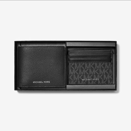 Michael Kors Pebbled Leather Billfold Wallet and Signature Logo Card Case Gift Set