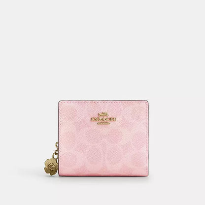 Coach Snap Wallet In Signature Canvas With Charm