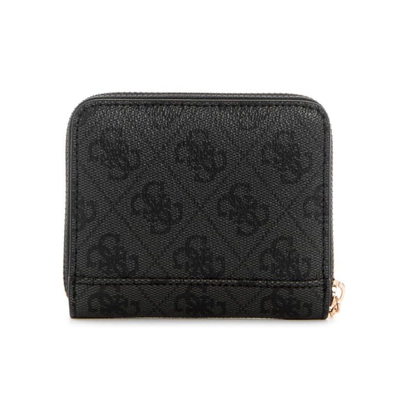 Guess Laurel II small zip around wallet black – front logo lettering detail view