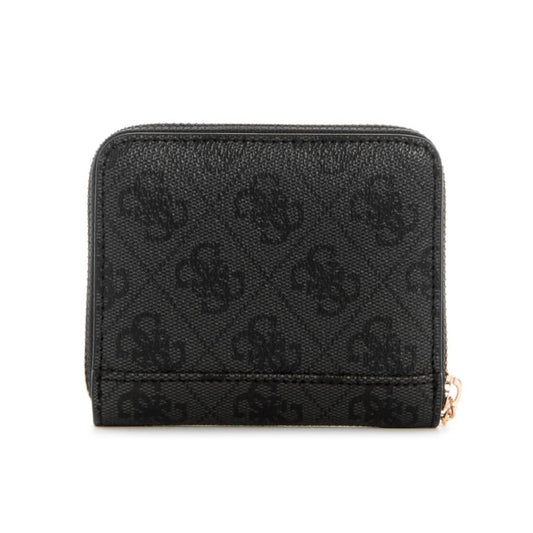 Guess Laurel II small zip around wallet black – front logo lettering detail view