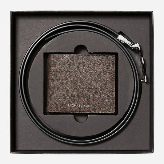 Michael Kors Signature Logo Wallet and Reversible Belt Gift Set