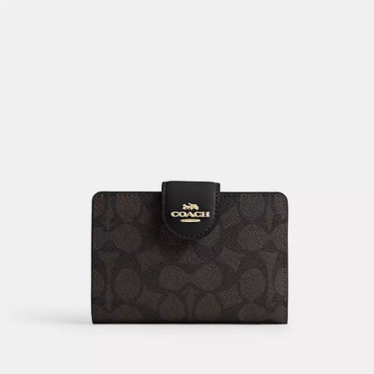 Coach Medium Corner Zip Wallet In Signature Canvas Walnut
