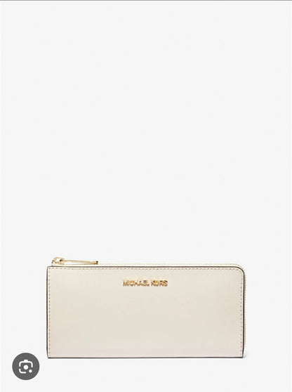 Michael Kors Jet Set Travel Large Saffiano Leather Quarter-Zip Wallet White