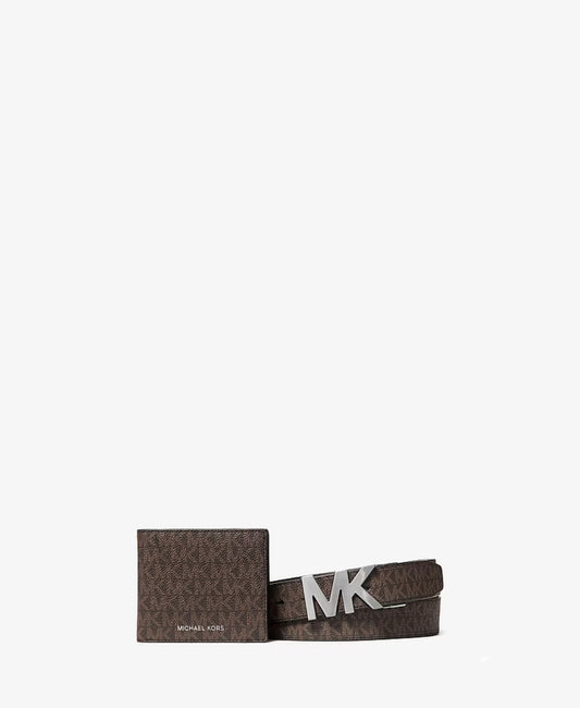 Michael Kors Signature Logo Wallet and Reversible Belt Gift Set