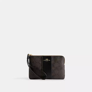 Coach Corner Zip Wristlet In Signature Canvas With Stripe Walnut – authentic Coach Sri Lanka