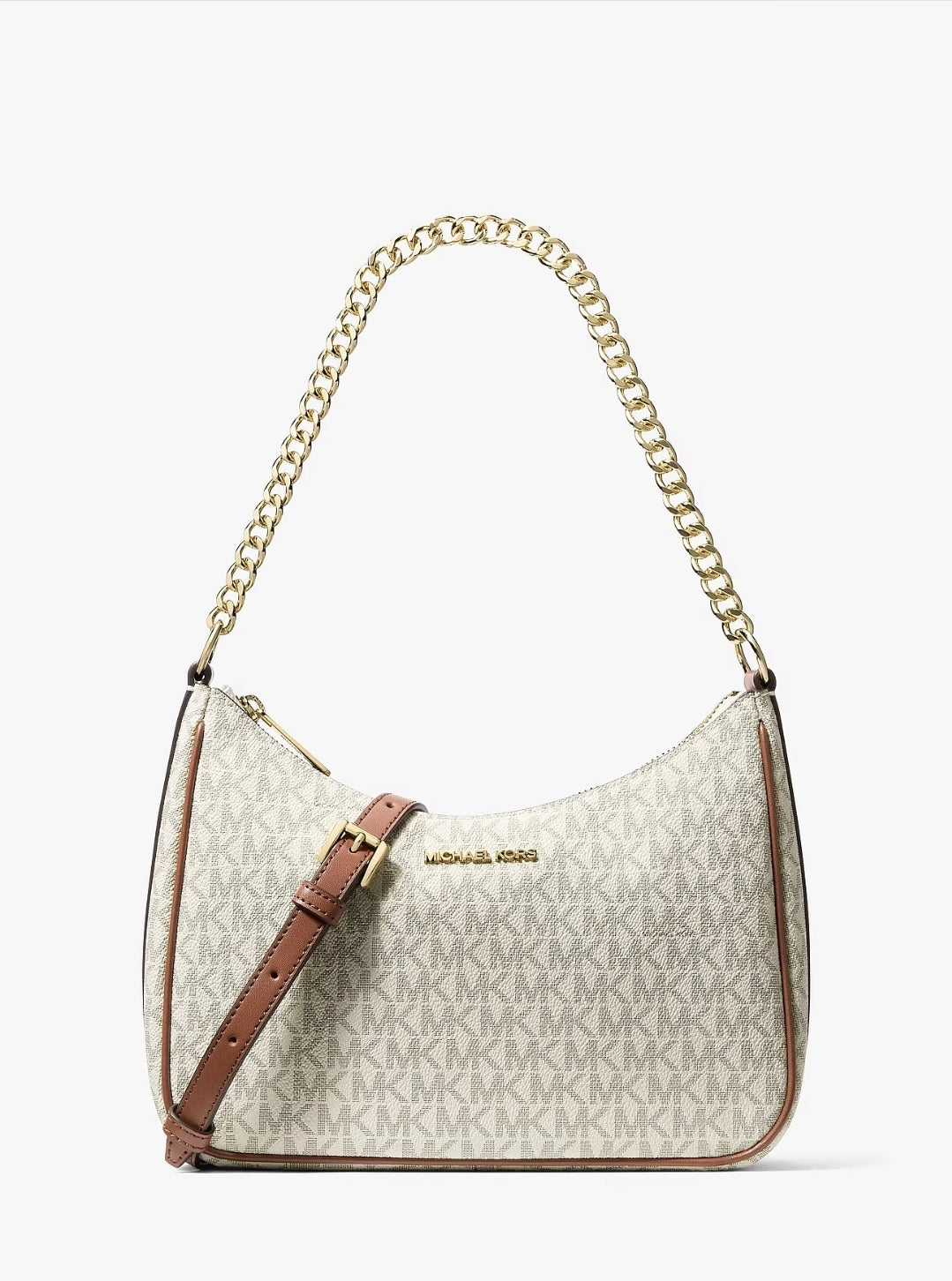 Michael Kors Jet Set Travel Large Signature Logo Convertible Crossbody Bag Vanilla
