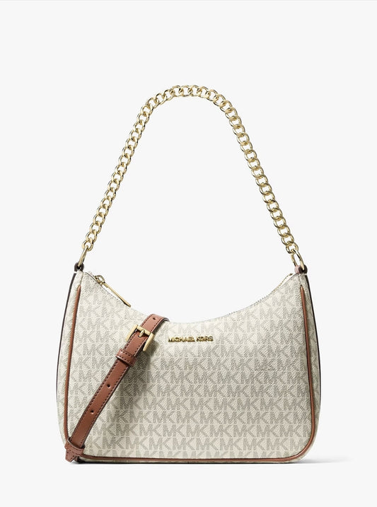 Michael Kors Jet Set Travel Large Signature Logo Convertible Crossbody Bag Vanilla