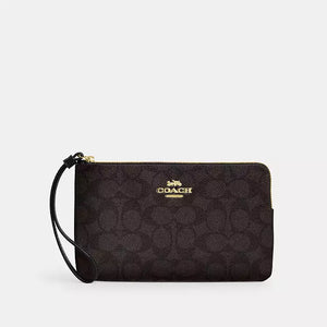 Coach Large Corner Zip Wristlet In Signature Canvas Brown – authentic Coach Sri Lanka