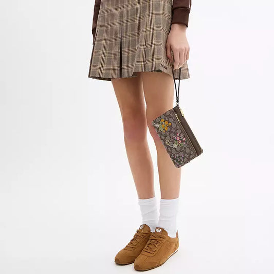 Coach Double Zip Wristlet In Signature Jacquard With Floral Embroidery